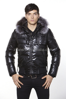 Offre Spéciale hiver mode bombardier duvet d'oie manteaux hommes veste en cuir turquie avec garniture en fourrure de renard