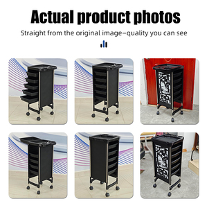 Chariot de barbier multifonctionnel noir, chariot de rangement pour salon avec plateaux amovibles - Product Image 5