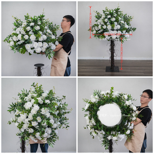 DKB Boule de fleurs artificielles blanches géantes de 90 cm, <span class=keywords><strong>bouquet</strong></span> de luxe avec feuillage d'eucalyptus, centre de table en fleurs artificielles - Product Image 3