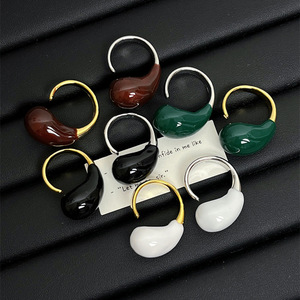 Joyería minimalista gota de agua goteo francés anillo abierto geométrico vino rojo esmalte anillo 18K chapado en <span class=keywords><strong>oro</strong></span> anillo geométrico elegante - Product Image 1