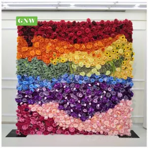 GNW卷起的花墙是彩虹在你的派对人造花墙鲜花背景活动派对装饰