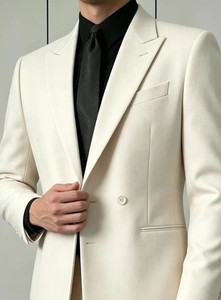 Hochwertiger Cremeweißer Herrenanzug 2-teilig Slim Fit Einreihiger Blazer mit Hose Hochzeits-Bräutigam Formeller Business-Anzug - Product Image 6