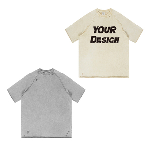 T-<span class=keywords><strong>shirt</strong></span> oversize en coton tricoté 100% vierge, 320 g/m², épais, avec impression personnalisée, teinture à la cire, effet <span class=keywords><strong>vintage</strong></span> délavé, faible MOQ - Product Image 3