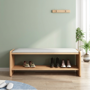 Modern Wood Entryway Bench with <b>Storage</b> Shelf Fabric <b>Cushion</b> Minimalist Design for Home Living Room Furniture - Product Image 4