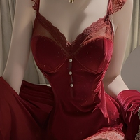 Ensemble de nuisette sexy en velours avec dentelle et col en V