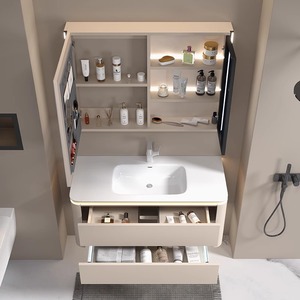 Moderno y sencillo gabinete de baño inteligente para montar en la pared con LED integrado y curvado en caliente. - Product Image 6