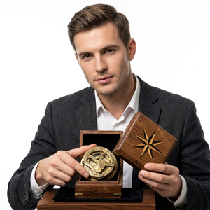 Nautical Brass Sundial <b>Compass</b> Waterproof Pointer Dial Pocketable Camping Hiking Guide Wooden Box Navigation Tool Gift Outdoor - Product Image 2