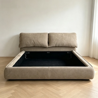 Lit de rangement minimaliste italien en tissu pour chambre principale, lit double rembourré avec coussin, lit double kaki avec système de levage à gaz et rangement