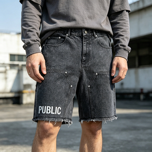 Professional Clothing Manufacturer Metal Rivet <b>Jeans</b> Jorts Custom Streetwear Flat Embroidery Acid Wash <b>Men</b> Baggy Denim Shorts - Product Image 3