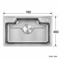 78*48cm Verdicktes Edelstahl-Küchenspülbecken Japanisches Geprägtes Einzelbecken Haushaltswaschbecken Großhandel