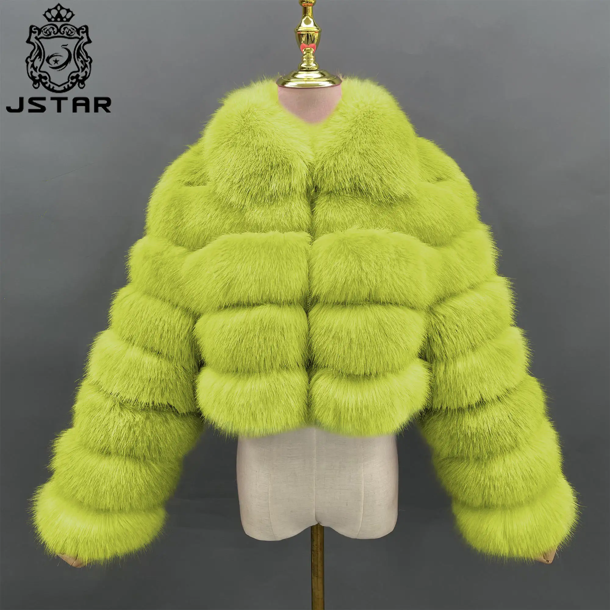 OEM-abrigo de piel sintética verde neón para mujer, abrigos de piel falsa de talla grande