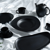 Assiette creuse en porcelaine fine noire mate P&T, assiette à pâtes moderne, passe au lave-vaisselle, logo personnalisé, vente en gros pour restaurants et hôtels