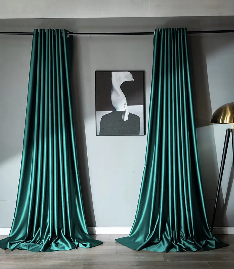 New Customization Personalized Luxury Royal Satin Silk Fabric Blackout Curtains