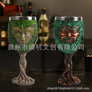 Verre à pied en résine d'arbre mythique 177 ml, isolation thermique en acier inoxydable, décoration de fête, ornement artisanal - Product Image 1