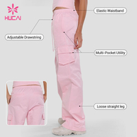 Pantalones Casuales HUCAI con Logotipo Personalizado, Ligeros, de Secado Rápido, con Múltiples Bolsillos, de Cintura Alta, Pierna Ancha, Estilo Cargo, para Mujer