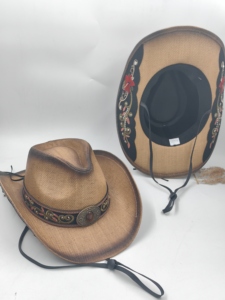 Sombreros de Paja al por Mayor para Hombre, Estilo Vaquero Occidental, Transpirables, con Ala Moldeable y Pintados, para Verano - Liquidación - Product Image 3