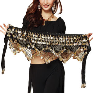 Pañuelo de cadera para danza del vientre para mujer con monedas doradas, falda envolvente, sonoro - Product Image 1
