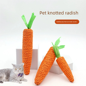 Juguete para masticar mascotas con rábano anudado, piedras de sonido integradas, juego de dentición interactivo para gatos, compañeros, cuerda de algodón sin BPA, estimulación de textura - Product Image 1