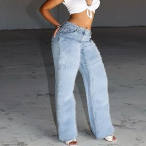 Pantalones Vaqueros Anchos de Cintura Alta para Mujer, Estilo Casual, Holgados, Elásticos, de Mezclilla Sólida para Invierno - Product Image 2