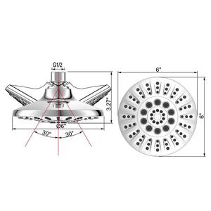 Cabezal de ducha presurizado electrochapado de 5 funciones, rociador superior tipo lluvia de 6 pulgadas para el hogar, hotel, baño - Product Image 1