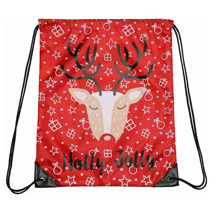Индивидуальный дизайн печати на шнурке полиэстер Рождественский рюкзак подарочные пакеты для Санта-Клауса