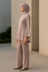 Conjunto de Dos Piezas de Rayón con Tie-Dye Modesto para Mujeres Musulmanas YXO022 EVE, Mangas Largas Acampanadas hasta el Suelo, Pantalones Tipo Túnica de Manga Larga, Antiestático, ODM - Product Image 3