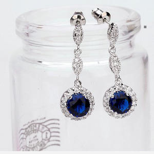 HIBRIDE 3 Farben Blau Runds chnitt Einstellung Frauen Tropfen Ohrring CZ Stein Lange Ohrringe Schmuck E-383 - Product Image 2