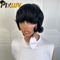 Perruque en cheveux humains brésiliens en gros, coupe pixie, naturelle, sans colle, pré-épilée, en cheveux humains bruts, courte, style queue de loup, coupe mullet