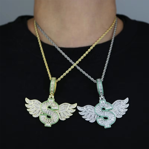 Collar con Colgante de Dólar Alado de Latón Esmaltado con Circonita Cúbica, Chapado <span class=keywords><strong>en</strong></span> Oro, Estilo Hip Hop, para Hombre y Mujer, <span class=keywords><strong>Precio</strong></span> de Fábrica - Product Image 3