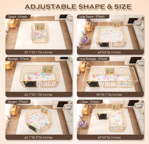 Premium kwaliteit verstelbare uitbreidbare activiteitencentrum veilige speelomheining houten babybox met deur eenvoudige montage 64x64x26 inch - Product Image 6