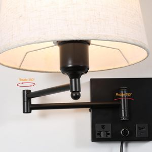 Lampe murale <span class=keywords><strong>de</strong></span> lecture à intensité variable avec abat-jour en tissu <span class=keywords><strong>de</strong></span> lin, applique murale à bras articulé à brancher pour chambre à coucher, hôtel, décoration intérieure - Product Image 2