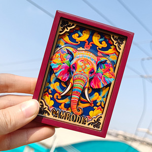 Aimant de réfrigérateur en bois du <span class=keywords><strong>Cambodge</strong></span>, avec résine époxy, souvenir de voyage, aimant rétro créatif, ornement décoratif pour la maison - Product Image 4