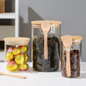 Grand pot de conservation hermétique en verre borosilicate de grande capacité avec cuillère et couvercles scellés pour thé et épices - Product Image 1