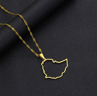 Pendentif Carte de l'Éthiopie en Acier Inoxydable Doré Poli, Collier Tendance avec Contour de la Carte du Pays et Drapeau National, Cadeau Souvenir