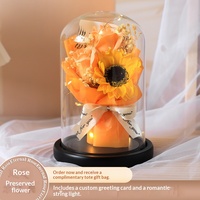 Bouquet de roses éternelles pour la Saint-Valentin, sous cloche en verre, fleurs séchées, décoration lumineuse LED, cadeau idéal pour une remise de diplôme, meilleur ami