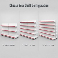 Étagère gondole double face pour magasin de détail, panneau arrière perforé blanc, garniture avant rouge, étagère réglable