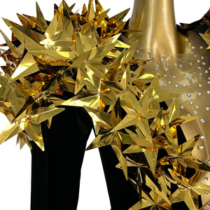 Tute con Paillettes e Strass Gold Star per Donne, Abiti da Club Notturno, Body Intero per Cantanti, Showgirl, Outfit da Festival, Tute da Ballerina - Product Image 6