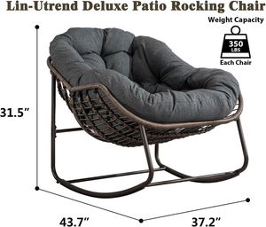 Ensemble de chaises longues <span class=keywords><strong>Lin</strong></span>-Utrend modernes et minimalistes pour l'intérieur et l'extérieur - Fauteuil à bascule surdimensionné avec design Papasan rembourré - Product Image 2