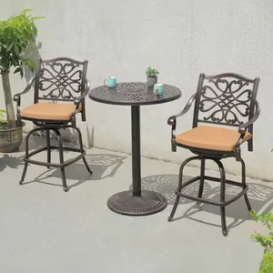 Outdoor 2 + 1 Bistro Mesa e Cadeira conjunto Mesa bar Bistro alumínio fundido com banquetas bar jardim