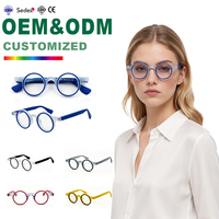 Mat rétro acétate lunettes cadre Patchwork cercle hommes femmes artistique personnalité mode bleu lumière bloquant lunettes