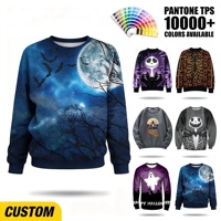 Sweat-shirt à col rond pour homme en polyester avec sublimation personnalisée, motif chauve-souris au clair de lune, impression intégrale pour Halloween
