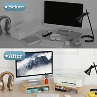 Support de rangement de bureau polyvalent en bois pour support de moniteur d'ordinateur de bureau à domicile avec organisateurs de tiroirs pour bureaux