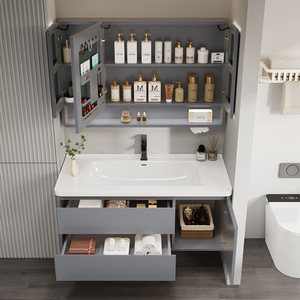 Conjunto de mueble de <span class=keywords><strong>baño</strong></span> con lavabo de cerámica integrado, mueble con espejo y lavabo a <span class=keywords><strong>precio</strong></span> competitivo, mueble de almacenamiento delgado para <span class=keywords><strong>baño</strong></span> - Product Image 5