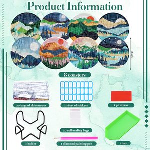 ที่รองแก้วจิตรกรรม 8 ชิ้นพร้อมผู้ถือ,เริ่มต้น DIY 5D เพชรชุดศิลปะที่รองแก้วจิตรกรรมเพชร - Product Image 2