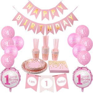 Baby Shower <span class=keywords><strong>Buon</strong></span> Compleanno Per I Bambini Piatti di Carta 1st Festa di Compleanno Tazze Per Bambini Favori Tovaglioli di Bandiere di Partito Da Tavola Forniture - Product Image 1
