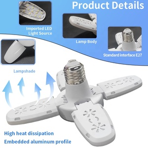 Luz de garaje E27 Lámparas Lámpara de deformación industrial Tres luces LED deformables E26 enchufe Hojas ventilador ASPA bombilla led - Product Image 6