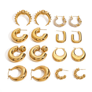 Yueli Fashion Hoop <b>Earrings</b> Gold Plated Geometric C Shape Stainless Steel <b>Stud</b> <b>Earrings</b> For Women Jewelry Accessories - Product Image 5