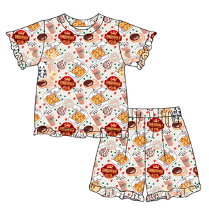 GSSO3332 Ensemble d'été personnalisé pour petite fille active, imprimé fleurs colorées, tenues d'été pour enfants, vente en gros, ensemble short et manches courtes pour fille - Product Image 5