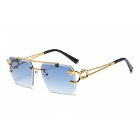 2025 pas cher mode Vintage léopard tête Double pont élégant sans monture lunettes de soleil UV400 Protection femmes lunettes de soleil