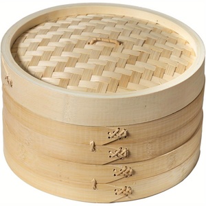 Juego de cestas de vapor de Bambú | Vaporizador de madera para dumplings y alimentos de 2 niveles para cocina asiática - Product Image 1